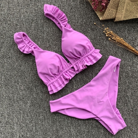 New Purple Sexy Ruffle Bikini Set with Push up - Picture 5 of 6